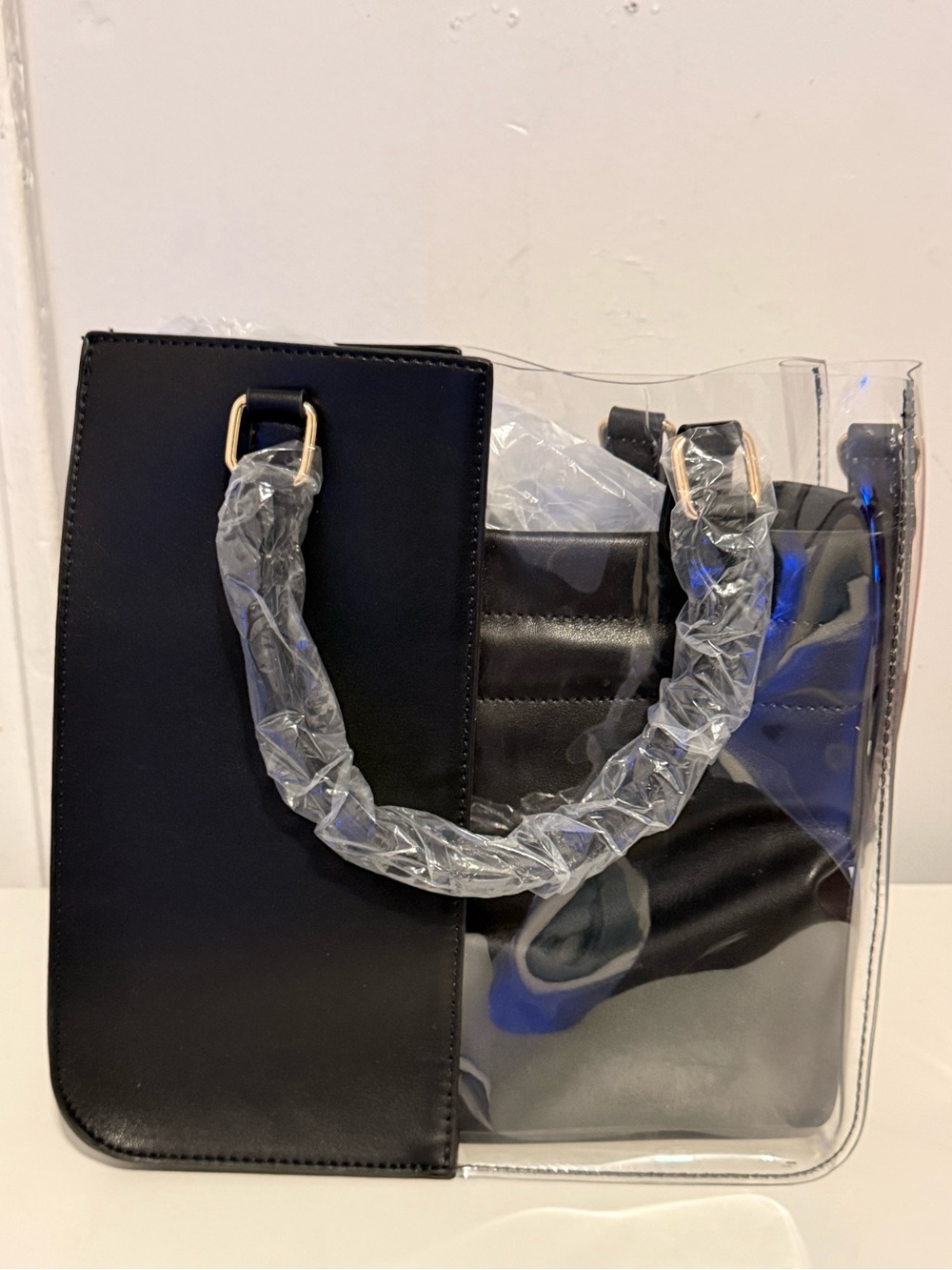 Black Clear Panel Tote with Padded Inner Pouch - Unbranded